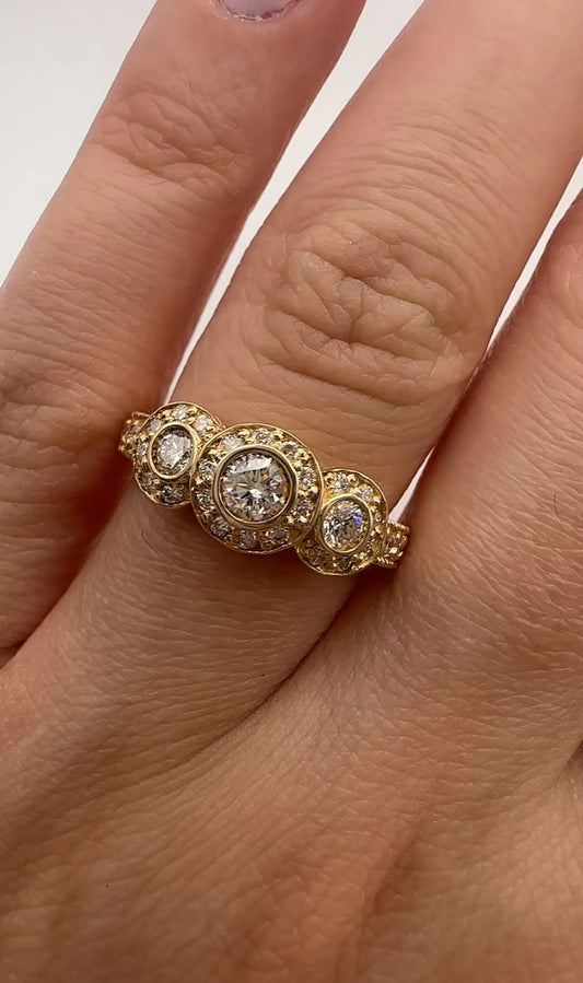 Three Stone Diamond Ring 14k Yellow Gold