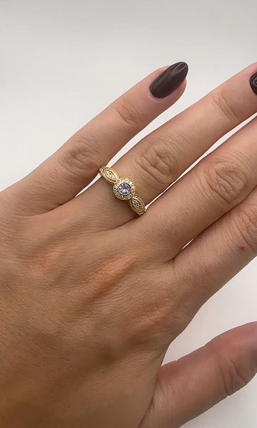 Yellow Gold Tanzanite Ring with Diamond Accents