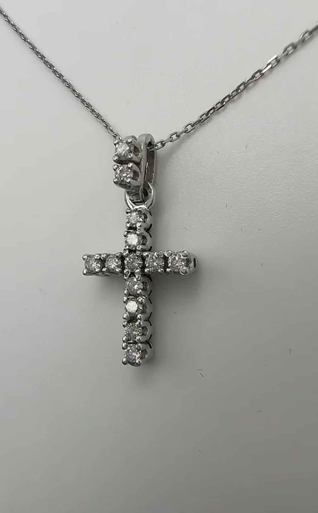 Diamond Cross with Two Diamonds on Shank - 14k White Gold - Natural Diamonds