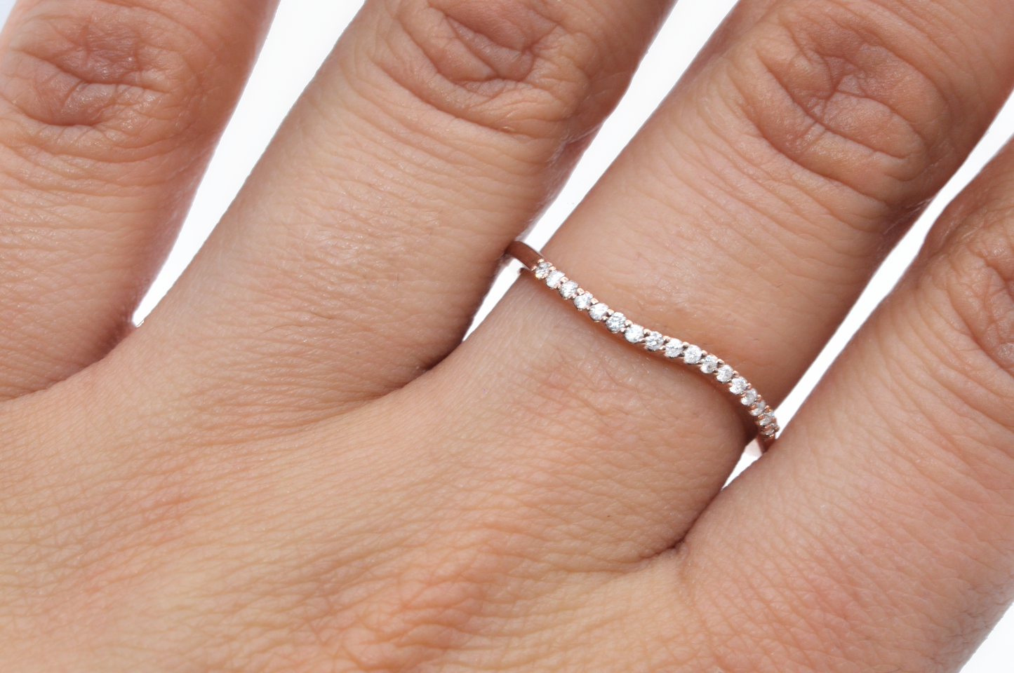 Rose Gold Swirl Stackable Ring with Diamond Accents