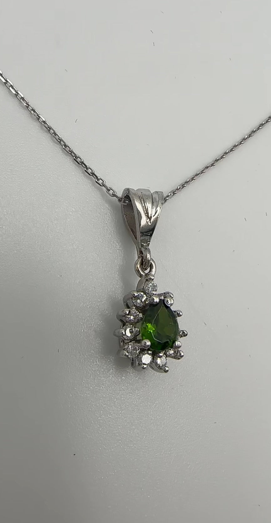 Tsavorite Center Stone Pendant - 14k White Gold - Natural Diamonds