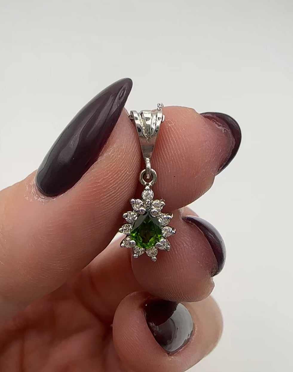 Tsavorite Center Stone Pendant - 14k White Gold - Natural Diamonds