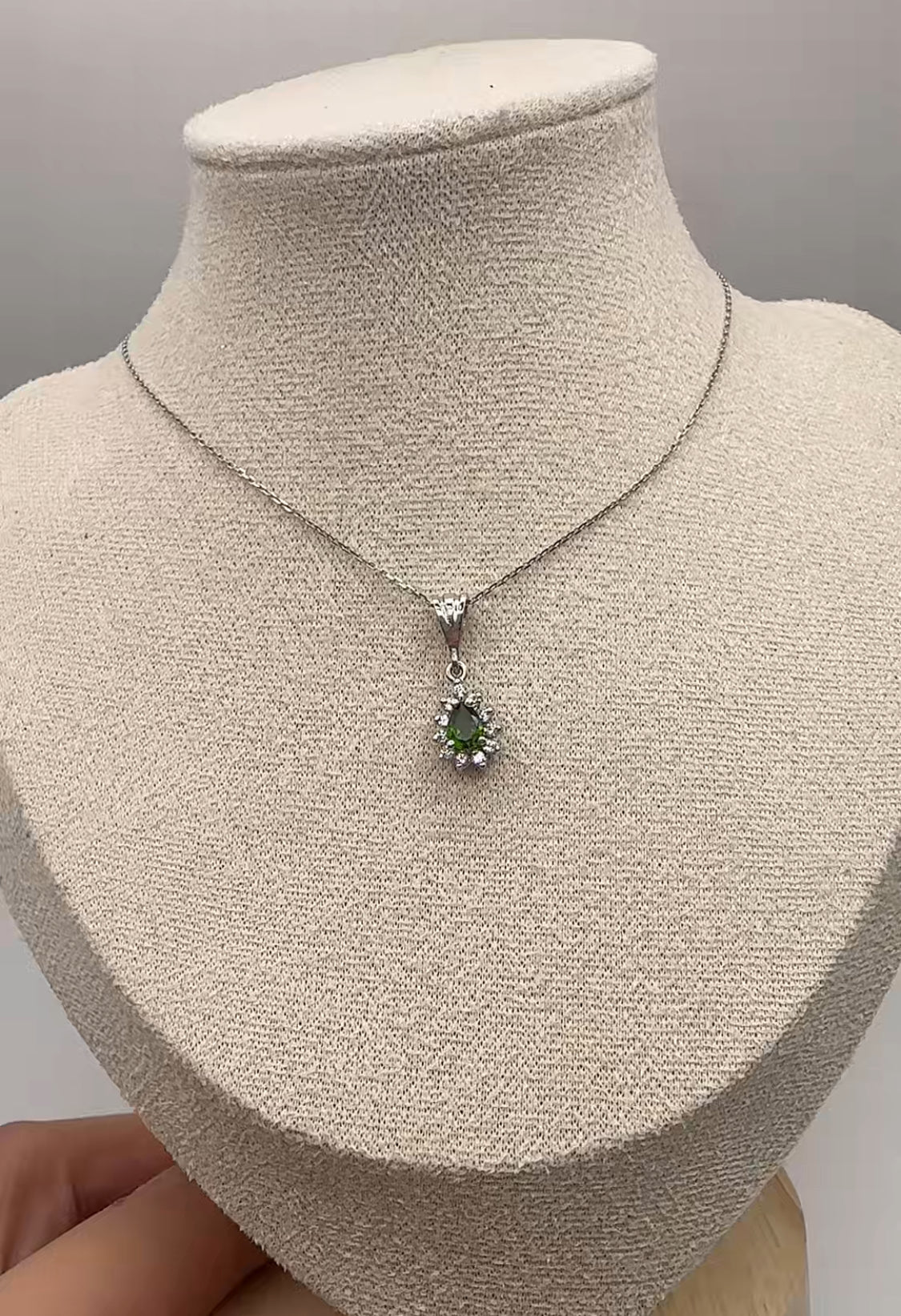 Tsavorite Center Stone Pendant - 14k White Gold - Natural Diamonds