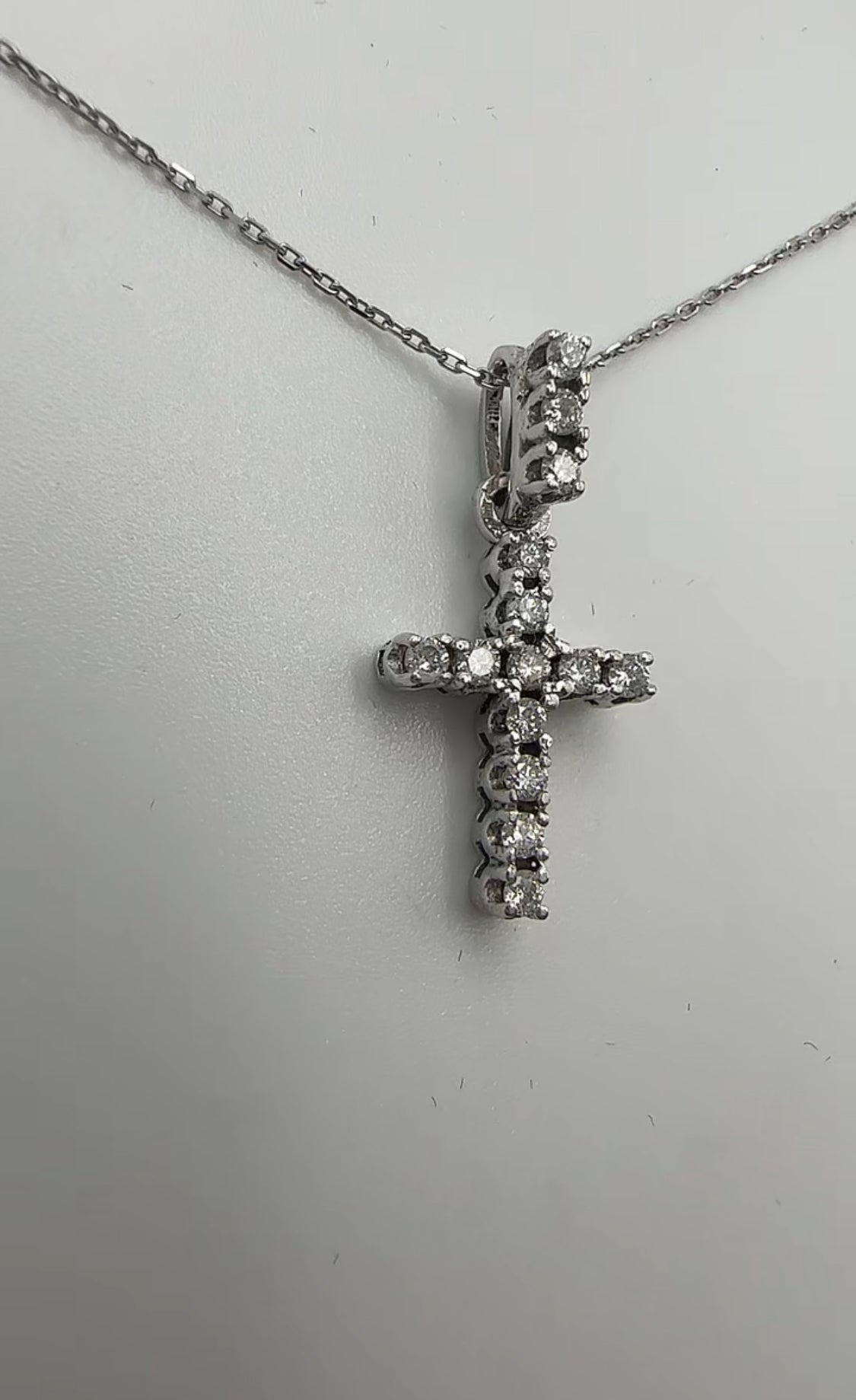 Diamond Cross Pendant with Three Stones on Shank - 14k White Gold - Natural Diamonds
