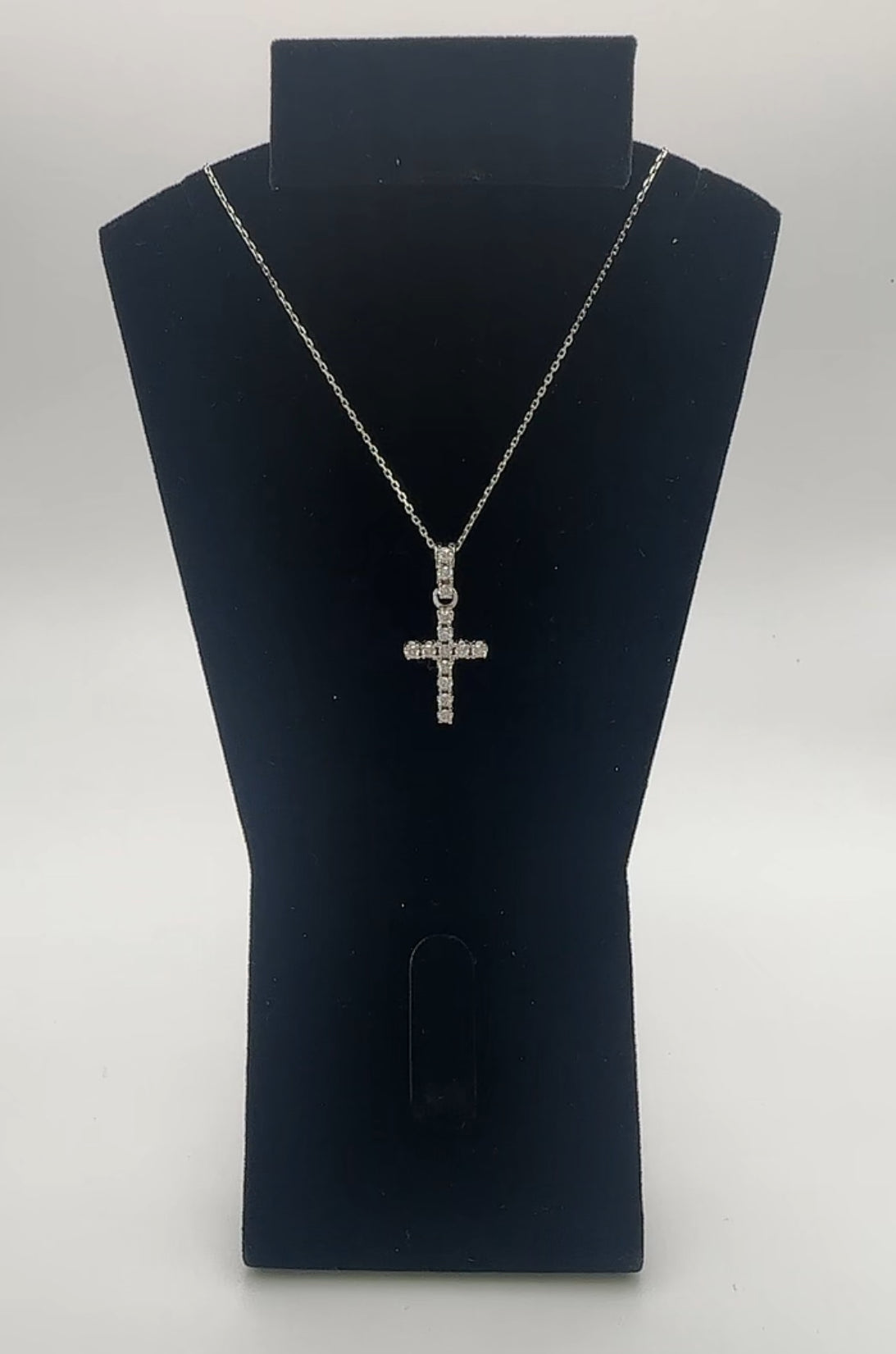 Diamond Cross Pendant with Three Stones on Shank - 14k White Gold - Natural Diamonds