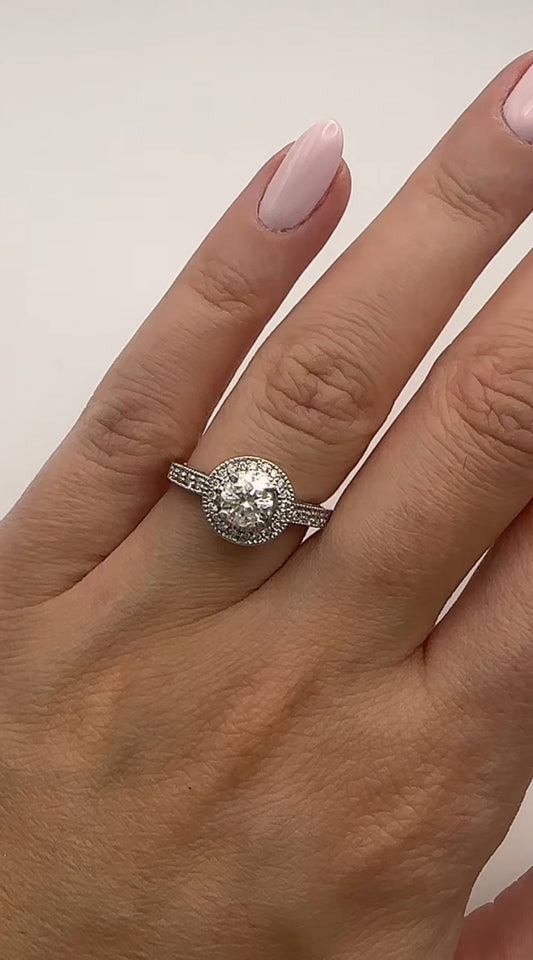 Round Brilliant Engagement Ring with Halo 14k White Gold
