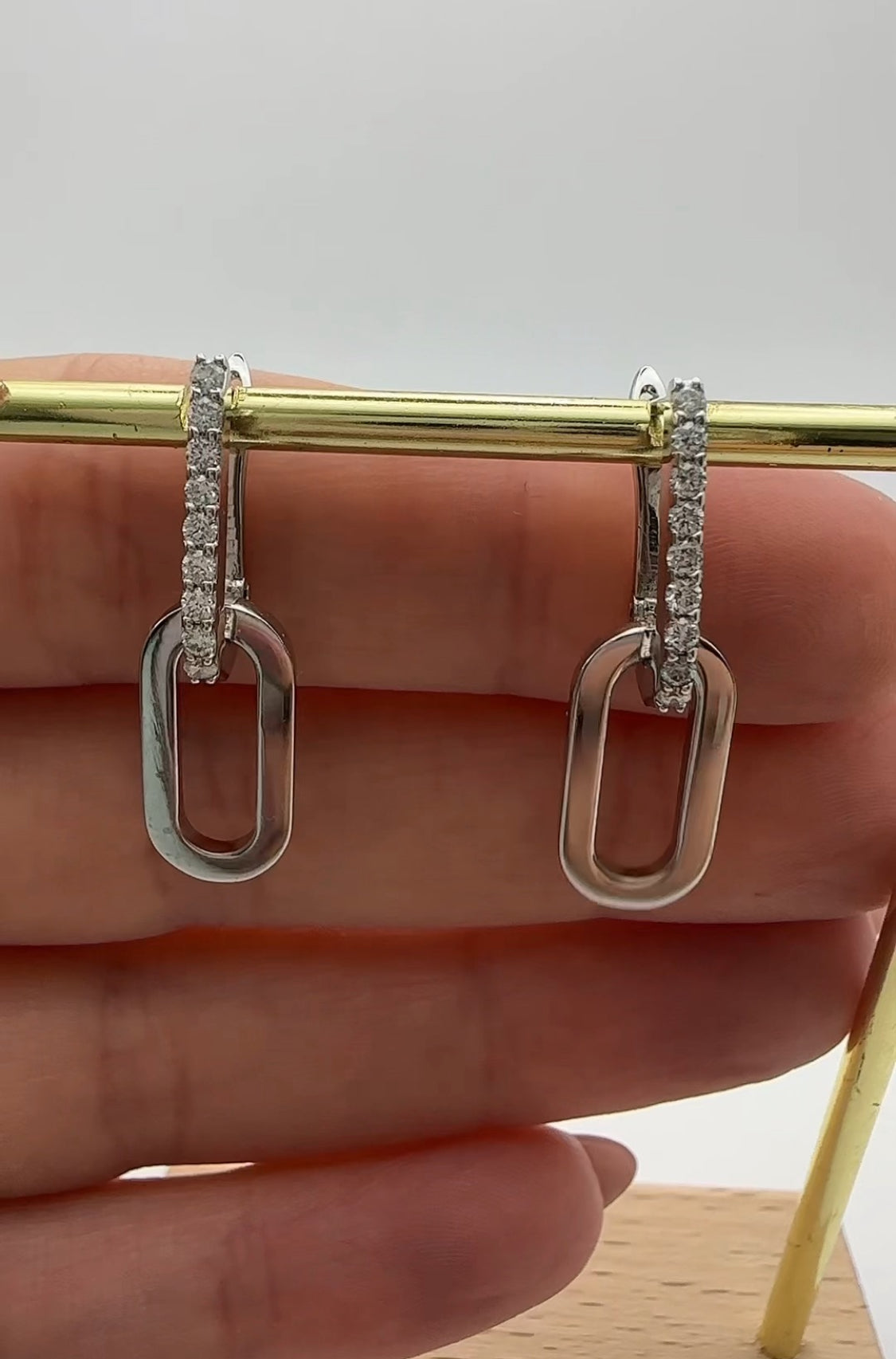 Gold Paperclip Earrings with Diamonds