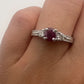 Simple Ruby and Diamond Three Stone Ring 14k White Gold