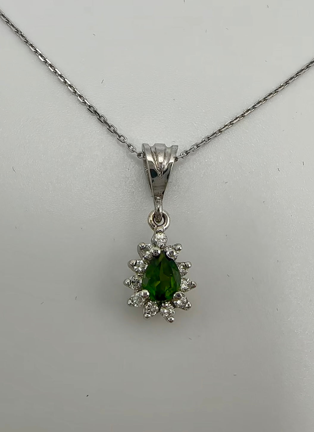 Tsavorite Center Stone Pendant - 14k White Gold - Natural Diamonds