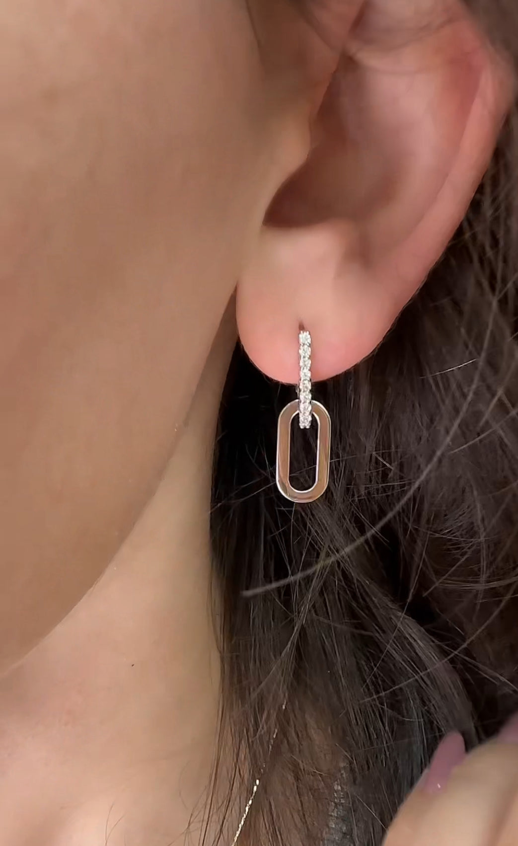 Gold Paperclip Earrings with Diamonds