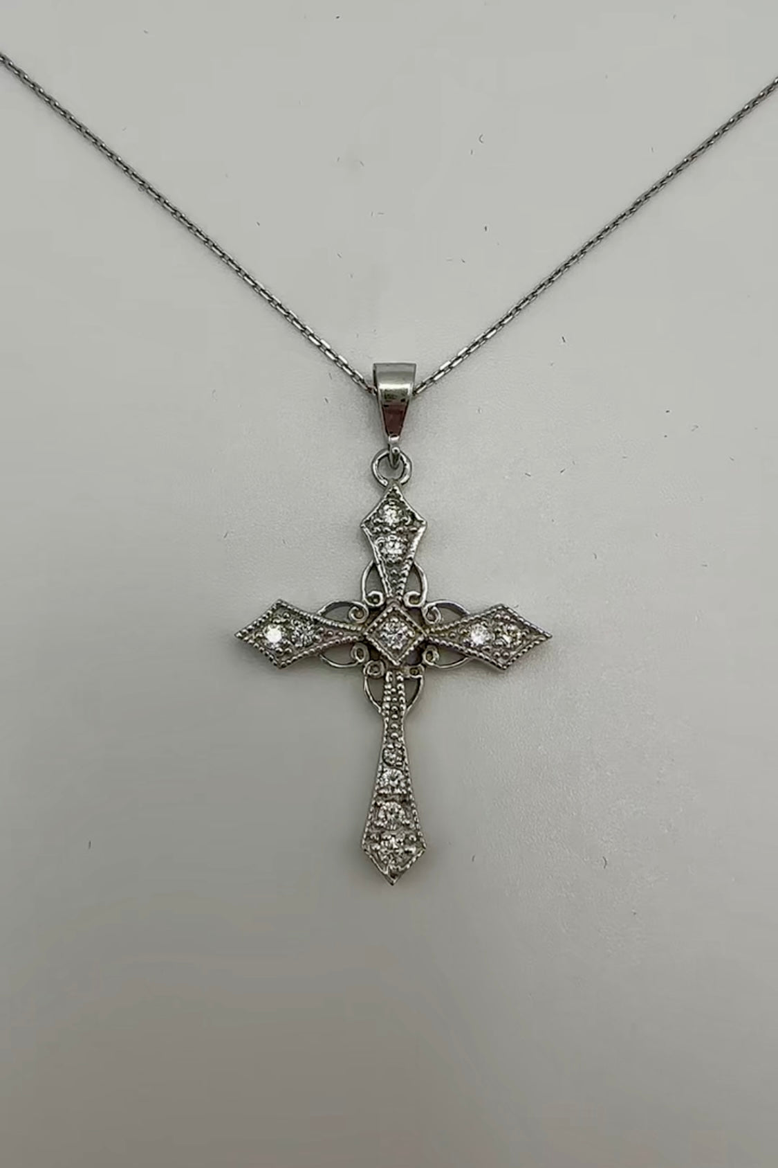 Fancy Cross 14k White Gold with Natural Diamonds