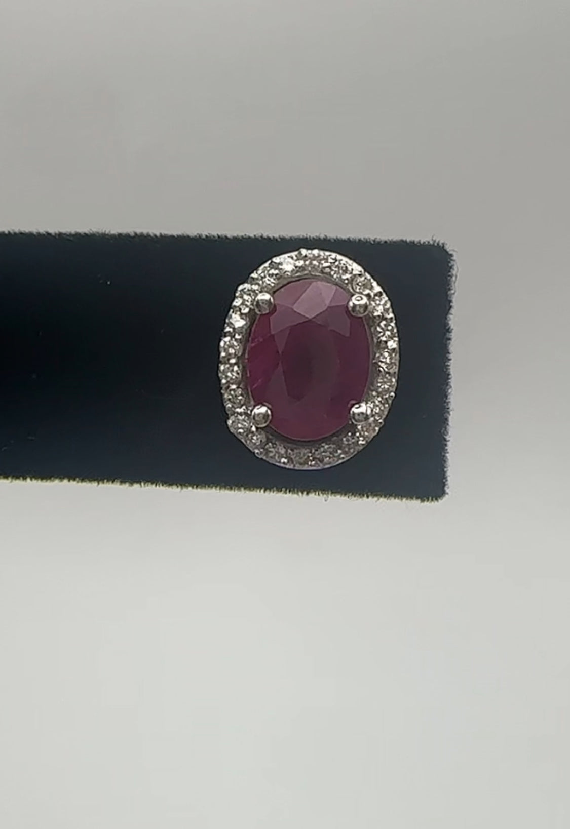 Oval Ruby Earrings with Natural Diamond Halo 14k White Gold