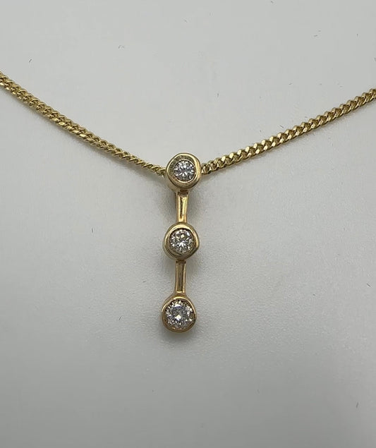 Three Stone Pendant - 14k Yellow Gold - Natural Diamonds