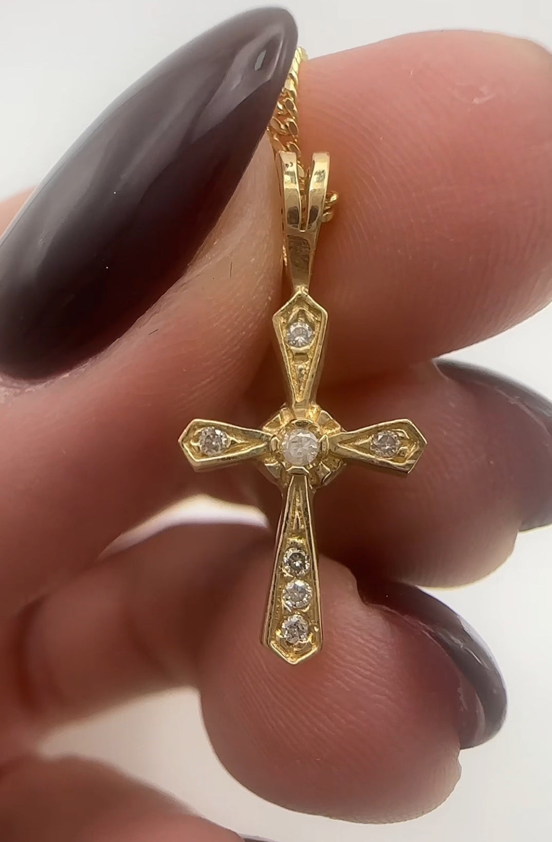 Yellow Gold Cross with Diamond Accents Pendant
