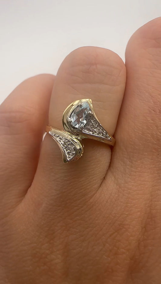 Unique Pear Aquamarine Bypass Ring