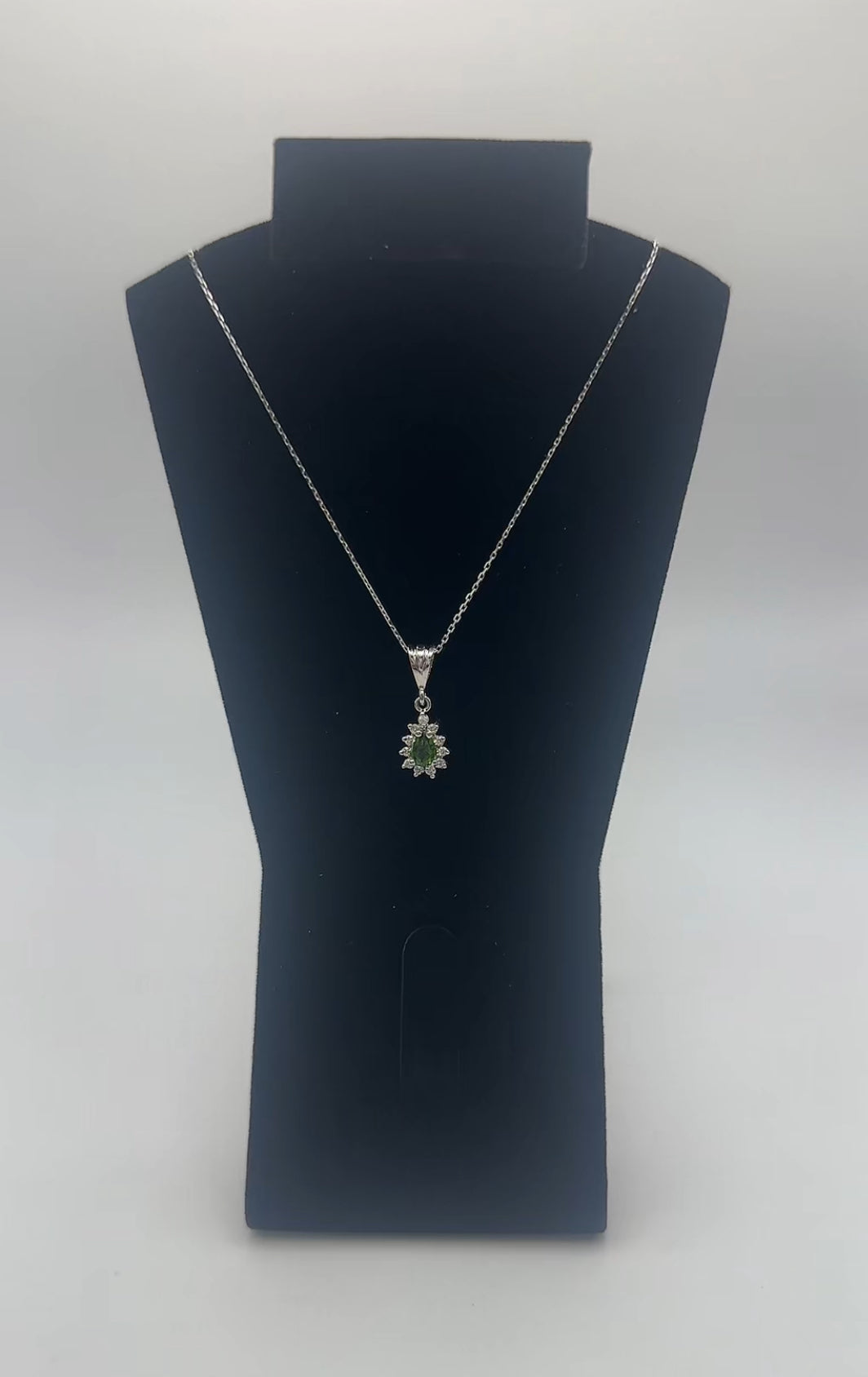 Tsavorite Center Stone Pendant - 14k White Gold - Natural Diamonds