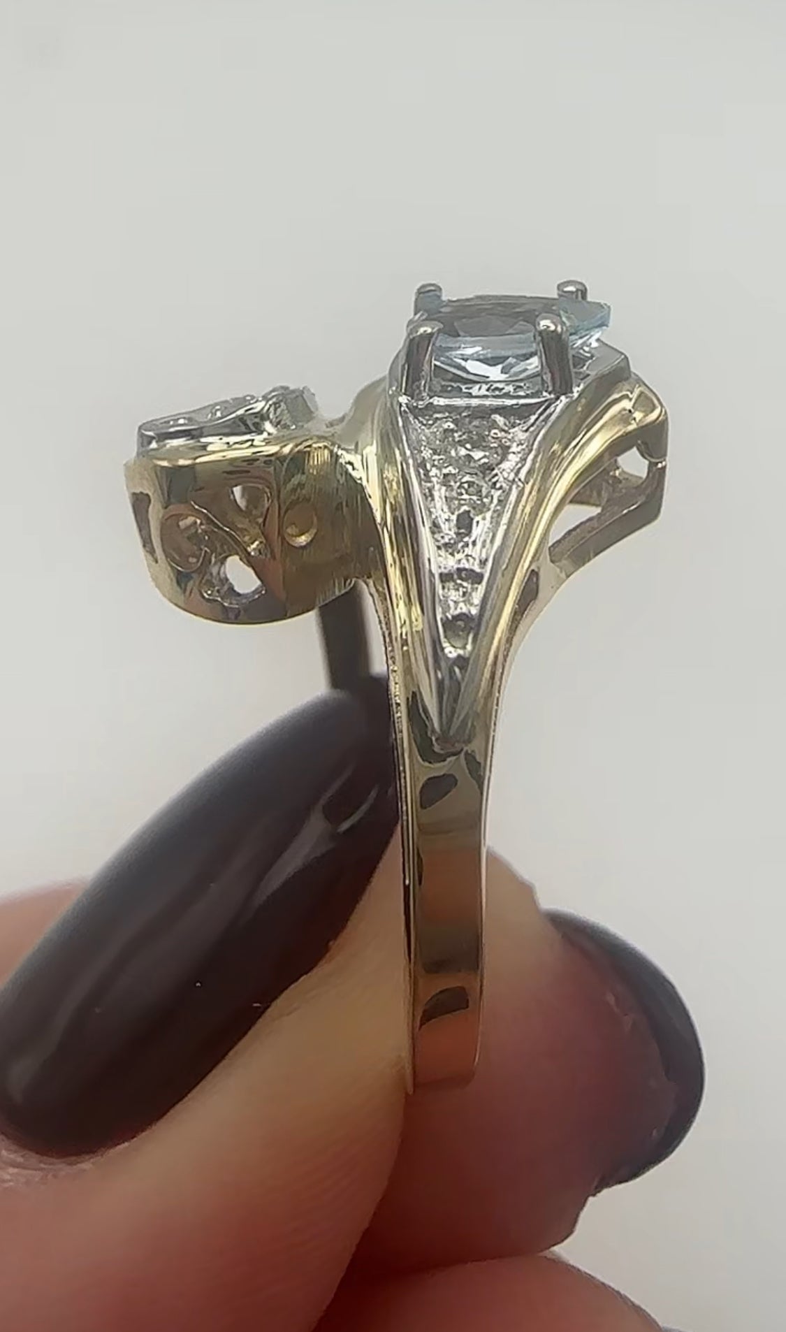 Unique Pear Aquamarine Bypass Ring