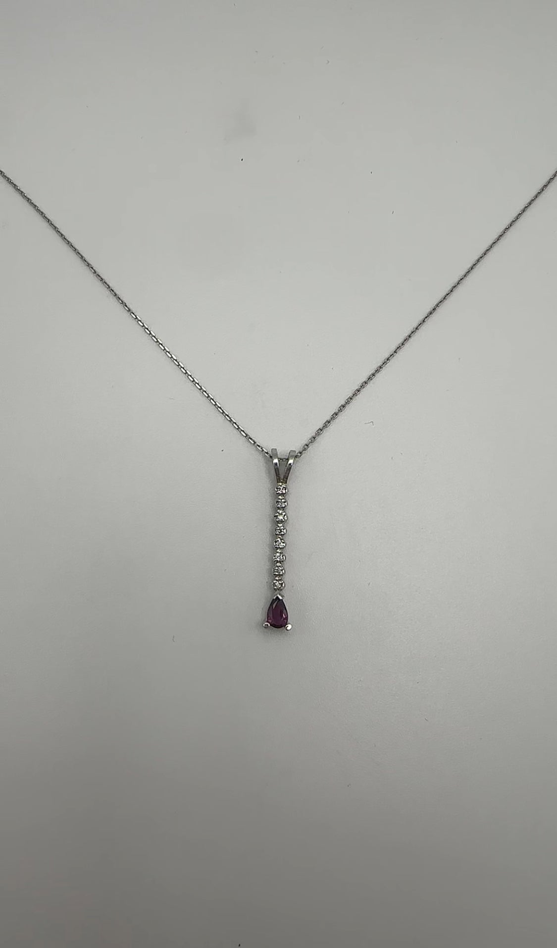 Dropdown Diamond Pendant with Pear Ruby Accent 14k White Gold