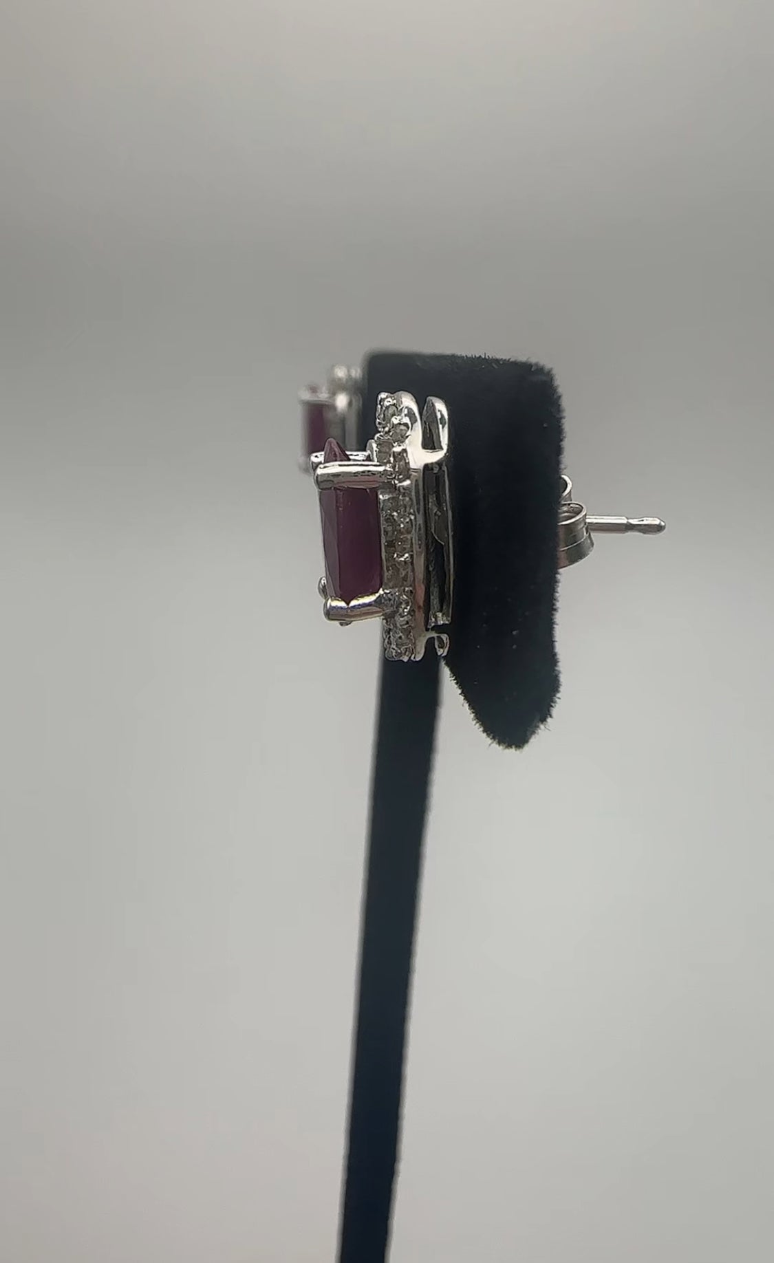 Oval Ruby Earrings with Natural Diamond Halo 14k White Gold