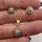 Yellow Gold Diamond Flower Earring and Necklace Set