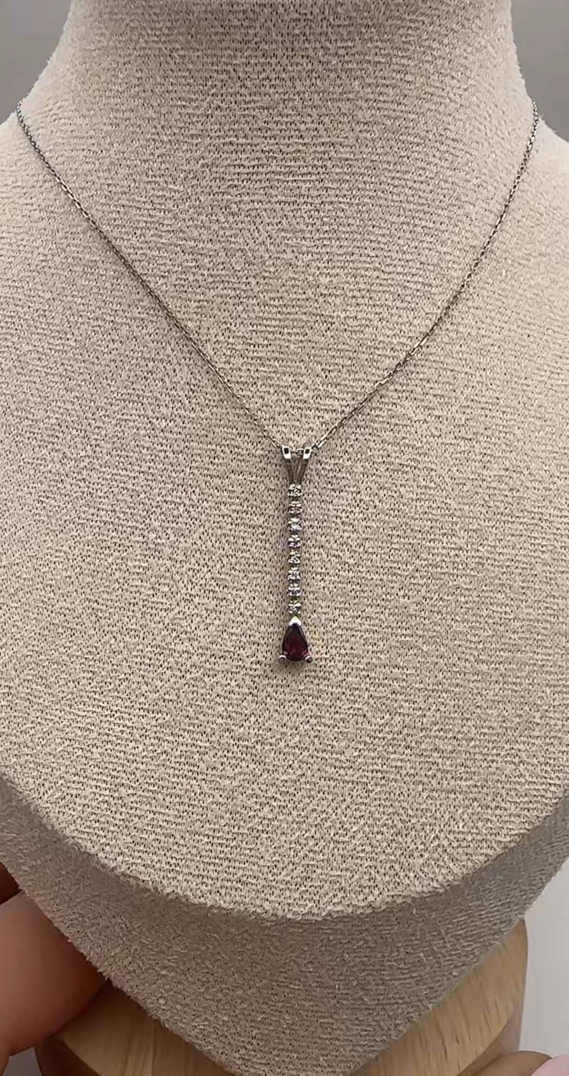 Dropdown Diamond Pendant with Pear Ruby Accent 14k White Gold