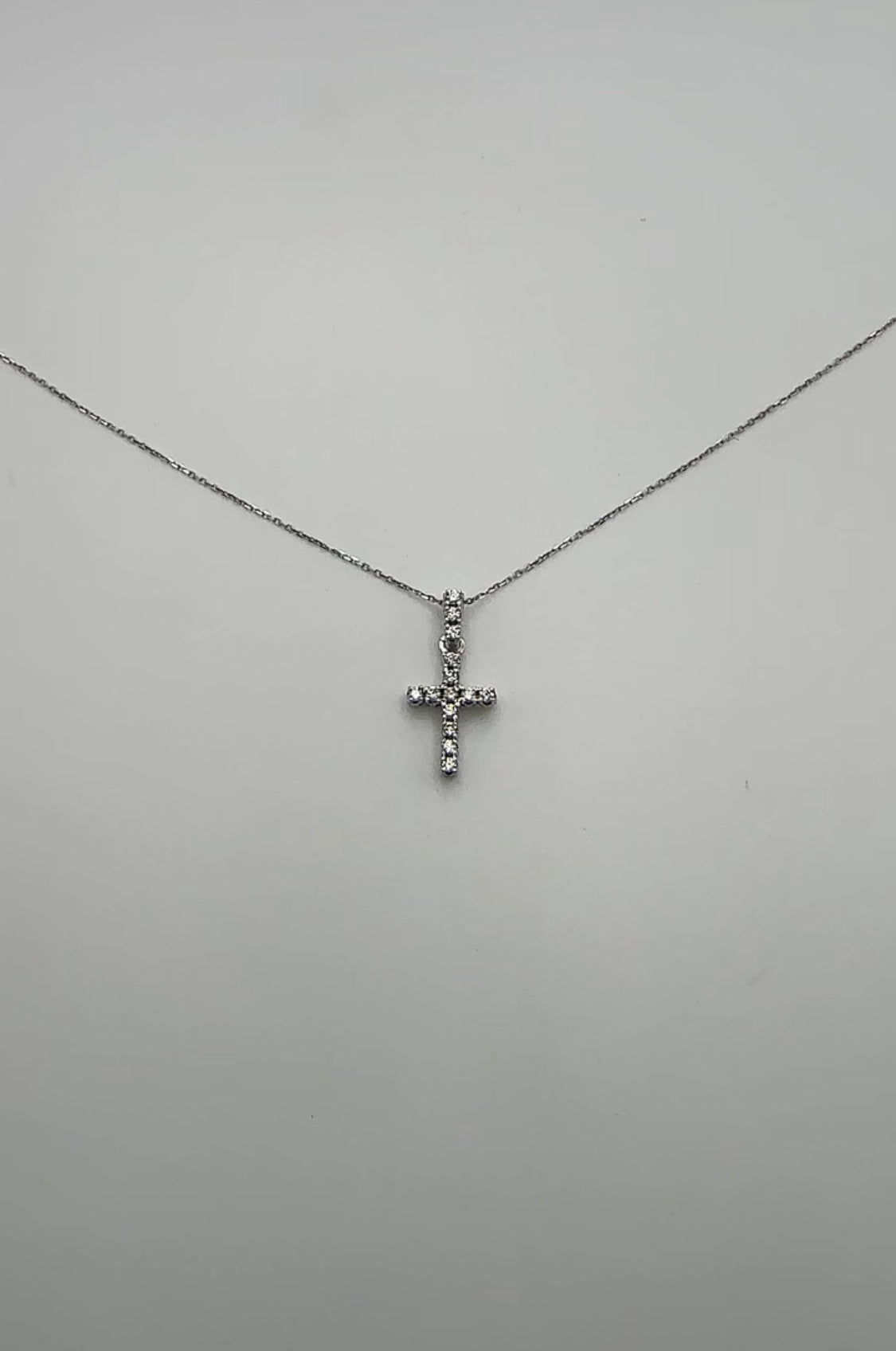 Diamond Cross Pendant with Three Stones on Shank - 14k White Gold - Natural Diamonds