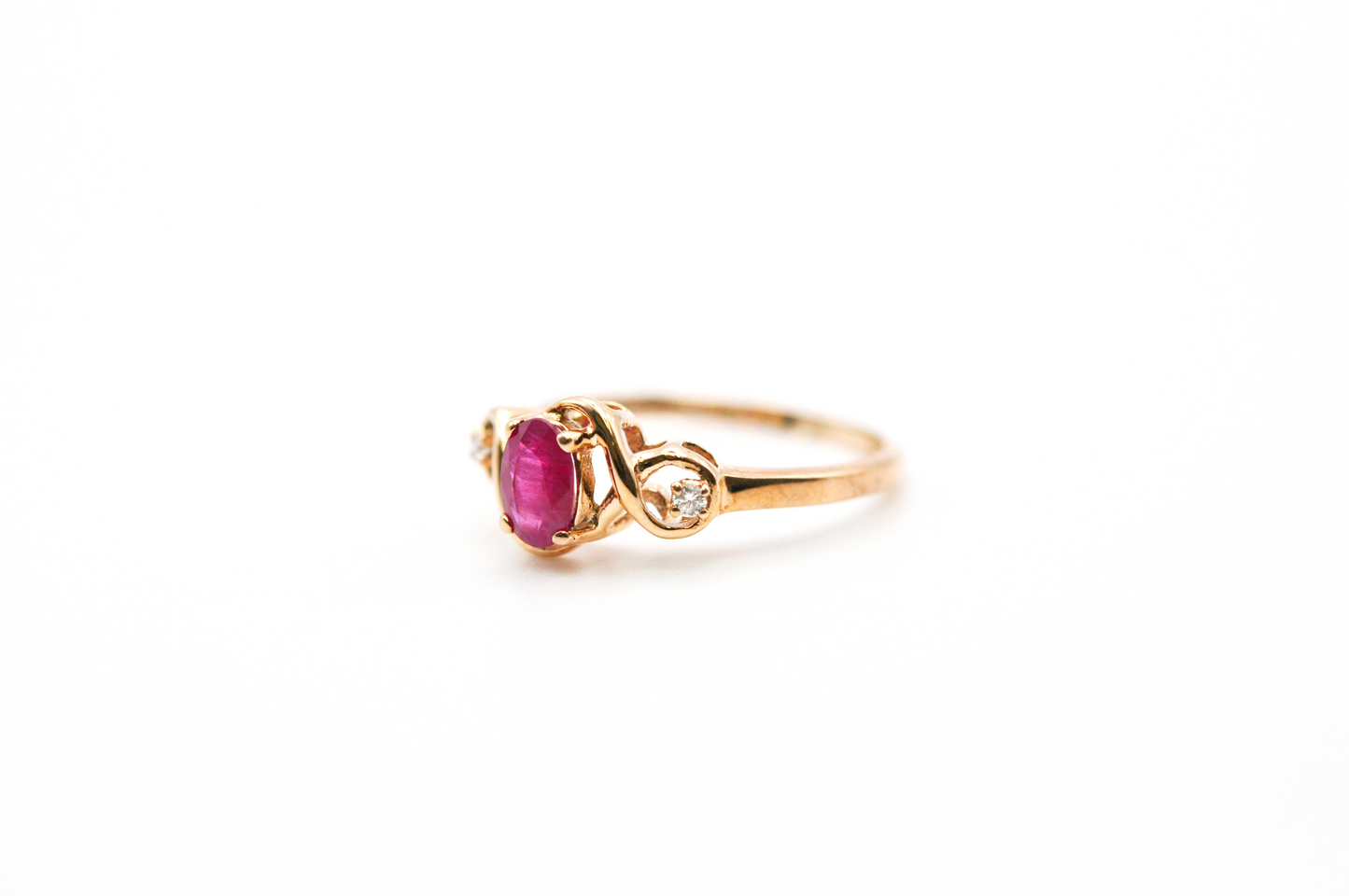 Yellow Gold Oval Ruby Ring with Side Diamond Accents