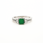 White Gold Emerald Ring with 2 Diamonds Side Stones