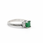 White Gold Emerald Ring with 2 Diamonds Side Stones