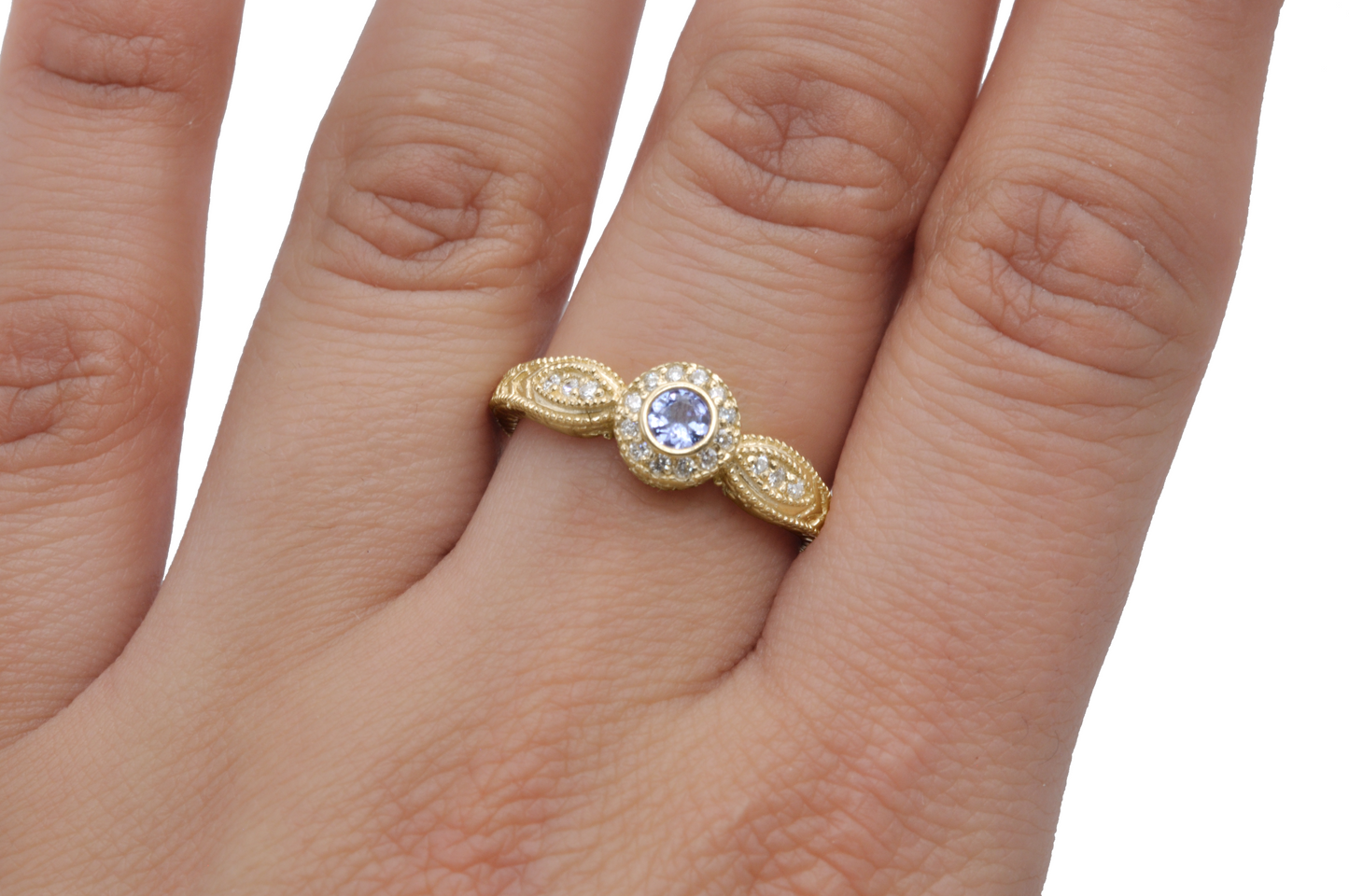 Yellow Gold Tanzanite Ring with Diamond Accents