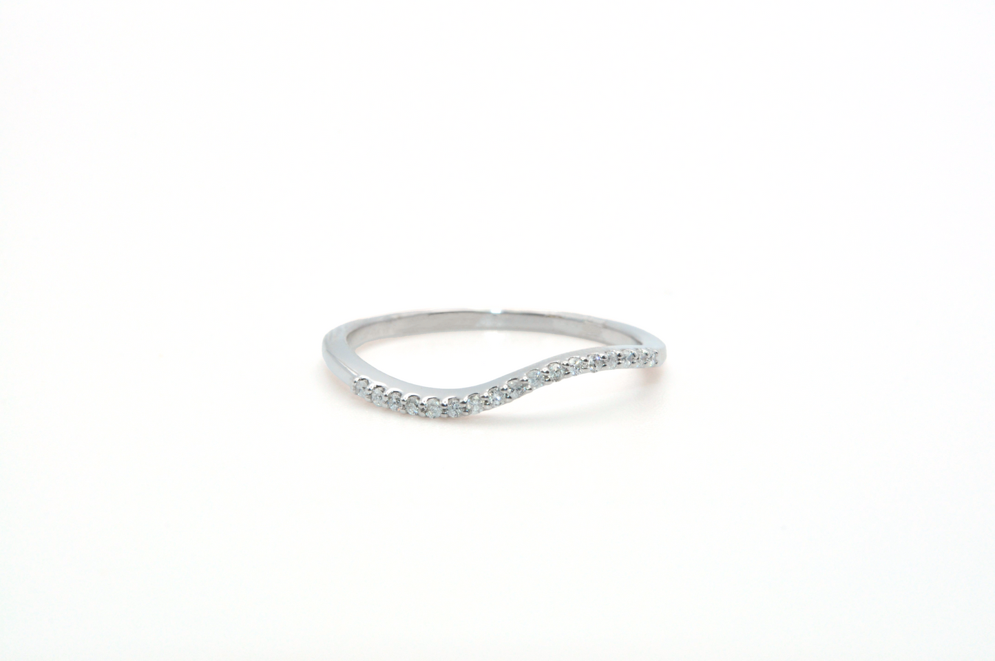 Thin White Gold Swirl Stackable Ring with Diamond Accents