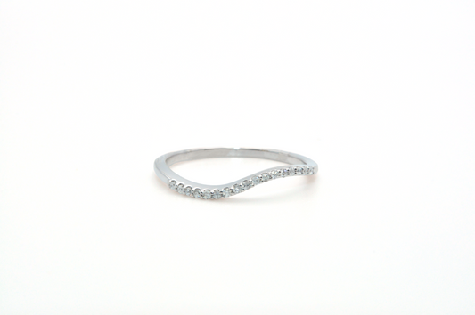 Thin White Gold Swirl Stackable Ring with Diamond Accents