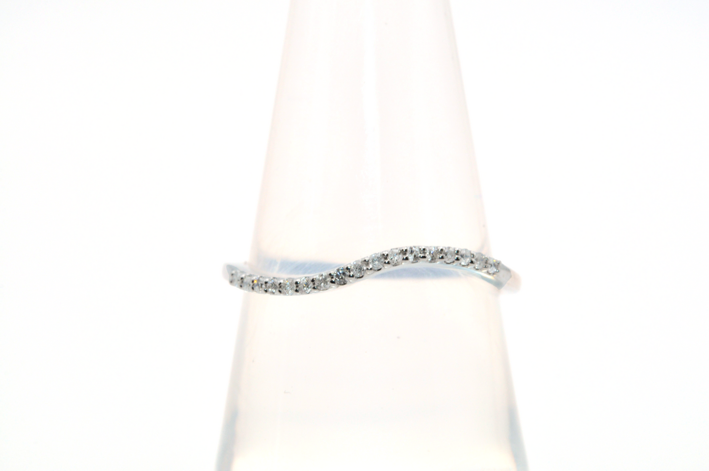 Thin White Gold Swirl Stackable Ring with Diamond Accents