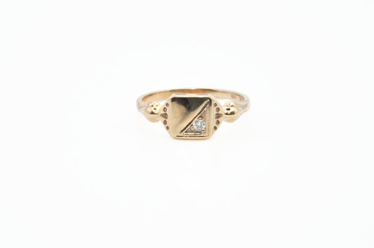 Solid 10K Yellow Gold Engravable Signet Ring with a Diamond Accent