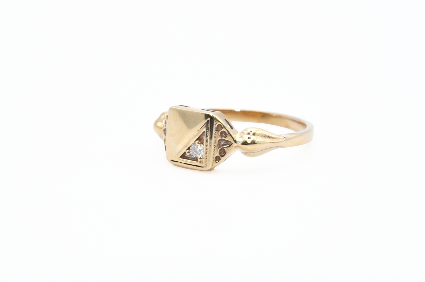 Solid 10K Yellow Gold Engravable Signet Ring with a Diamond Accent