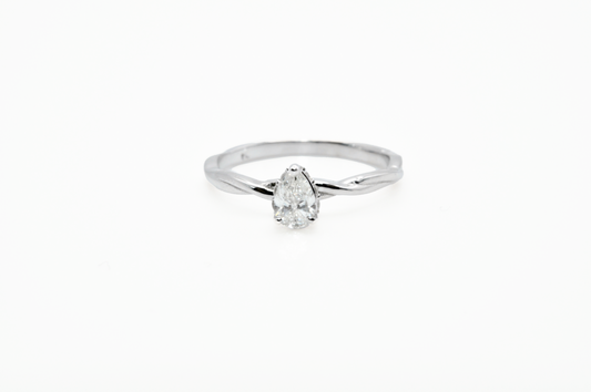 White Gold Pear Diamond with Hidden Halo Engagement Ring