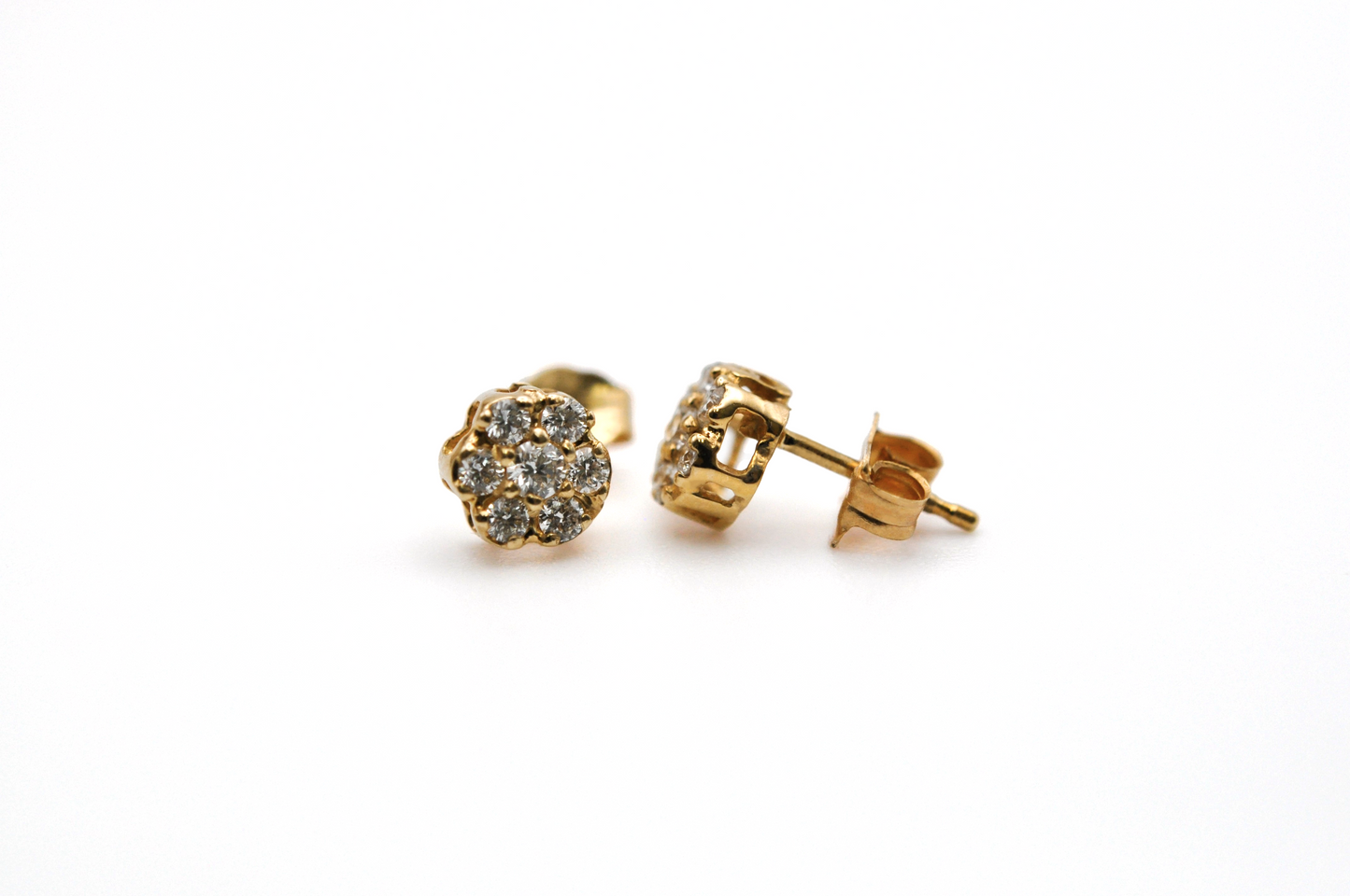 Yellow Gold Flower Diamond Stud Earrings