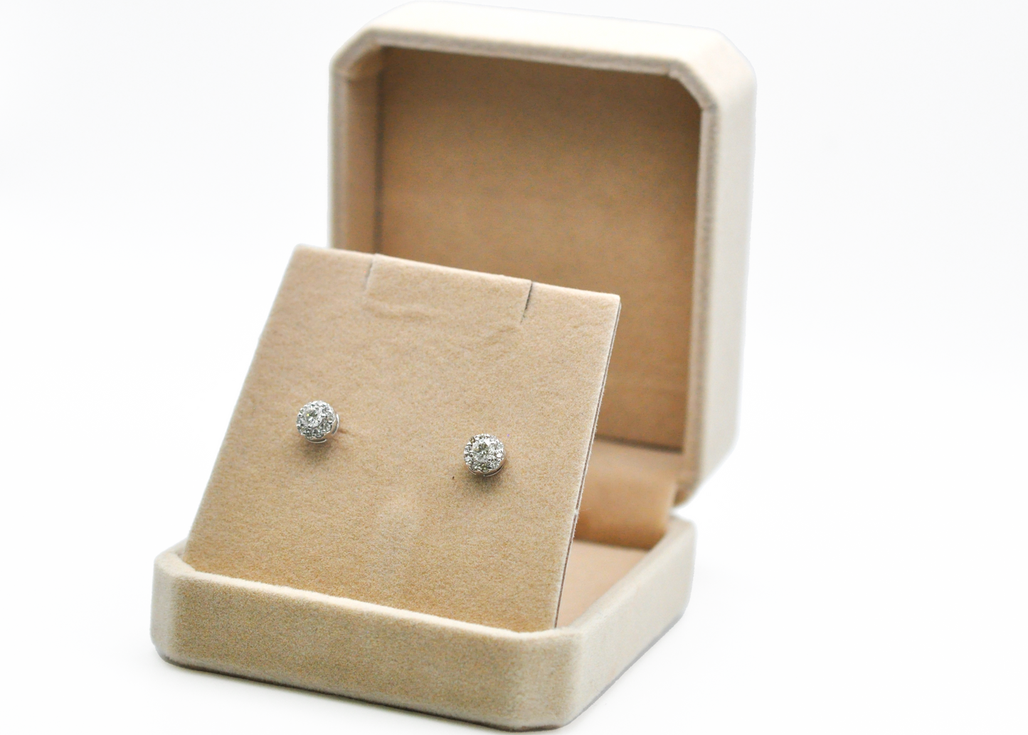 White Gold Halo Diamond Stud Earrings