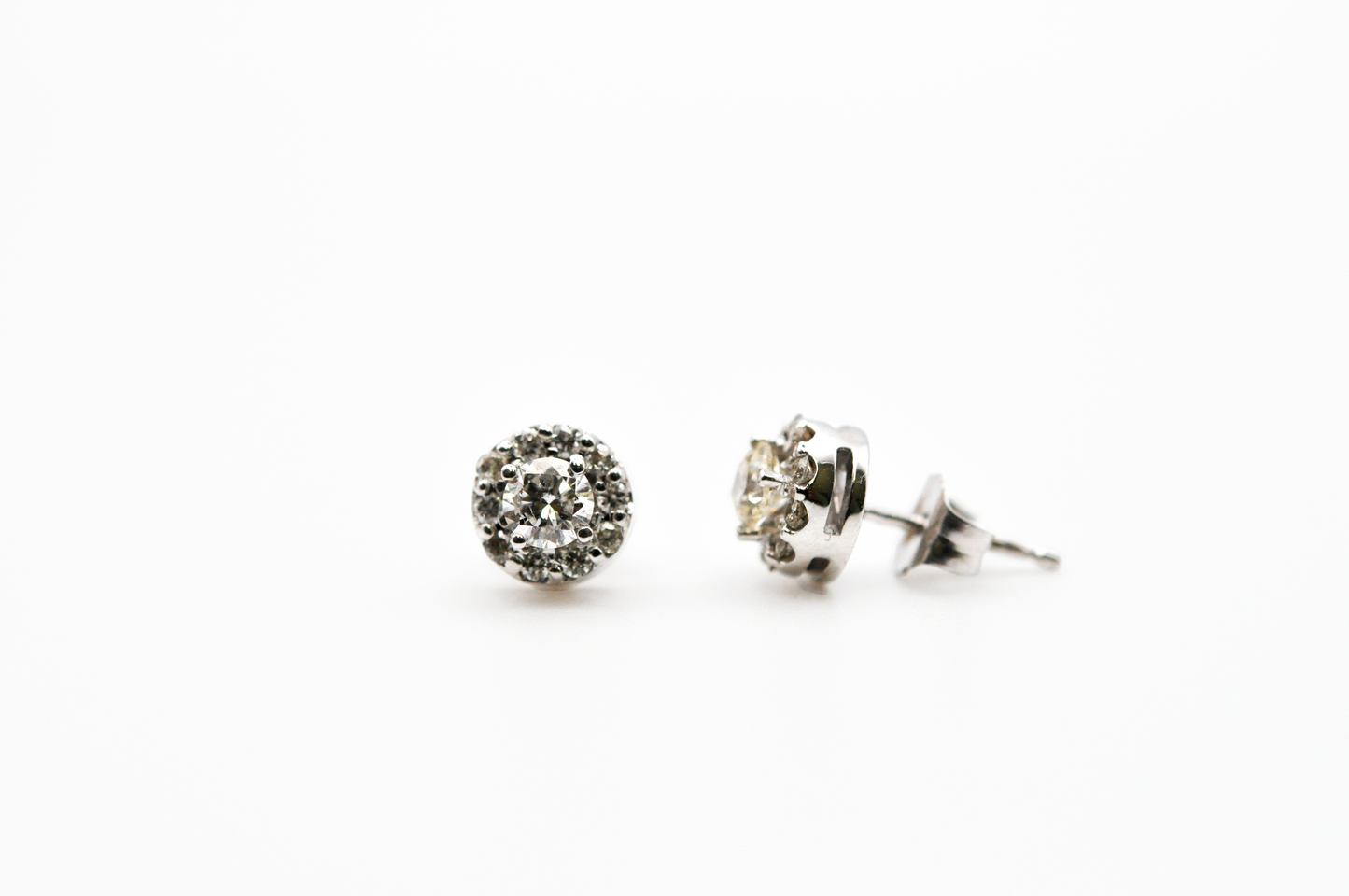 White Gold Halo Diamond Stud Earrings