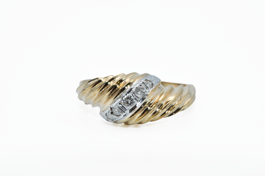 Yellow Gold Dome Croissant Ring with Diamond Accents
