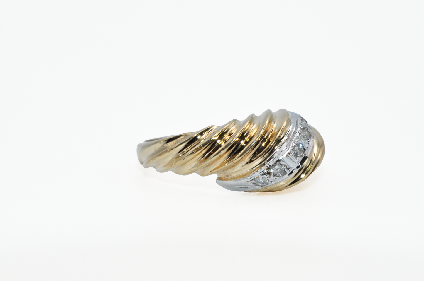 Yellow Gold Dome Croissant Ring with Diamond Accents