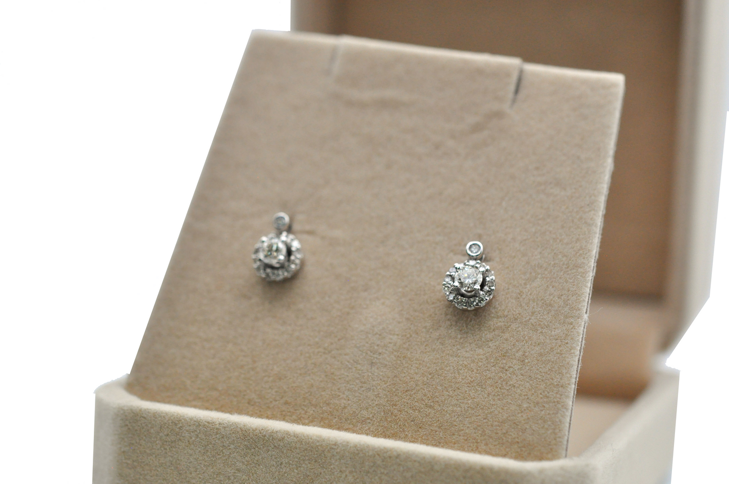White Gold Halo Diamond Stud Earrings