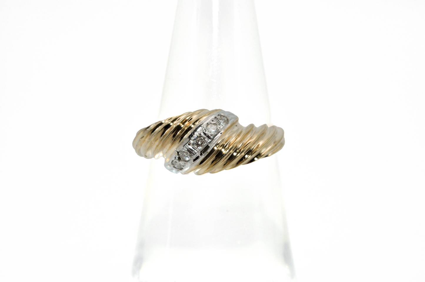 Yellow Gold Dome Croissant Ring with Diamond Accents