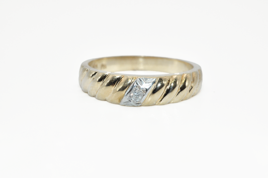 Thin Yellow Gold Croissant Ring with a Diamond Accent