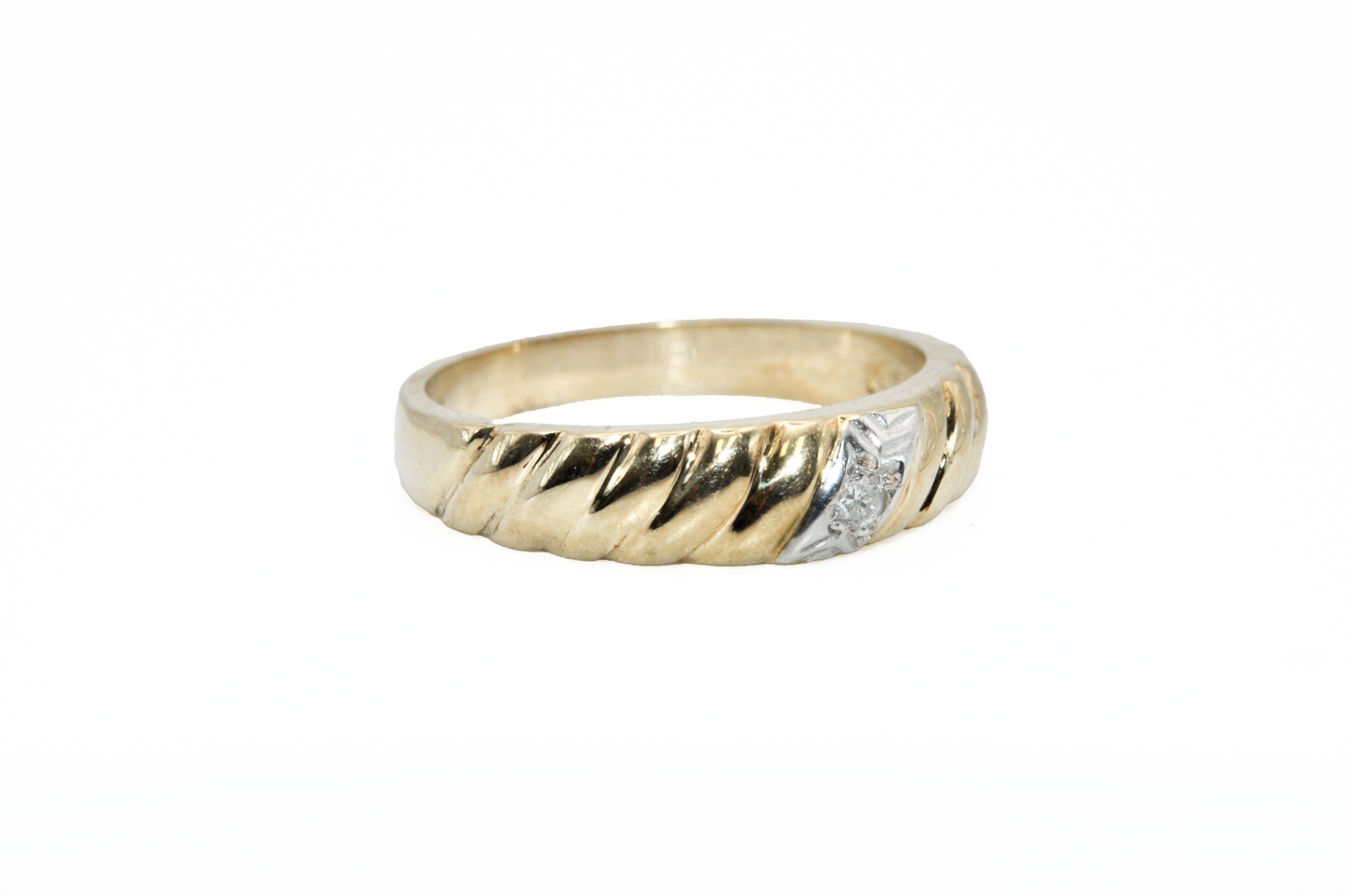 Thin Yellow Gold Croissant Ring with a Diamond Accent