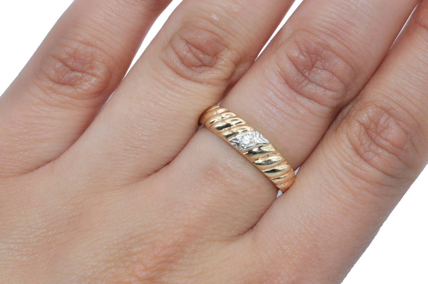 Thin Yellow Gold Croissant Ring with a Diamond Accent