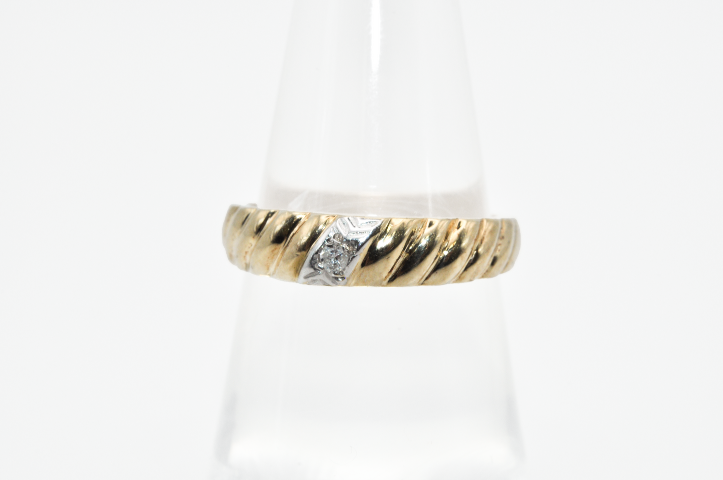 Thin Yellow Gold Croissant Ring with a Diamond Accent