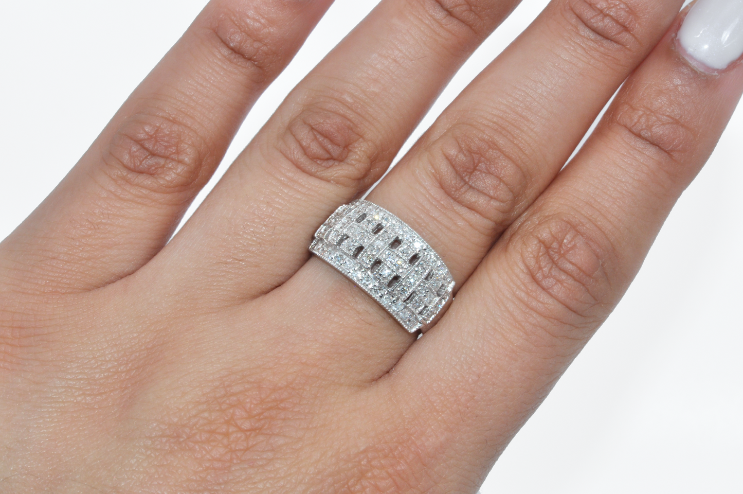 Vintage White Gold Filament Ring with Diamonds