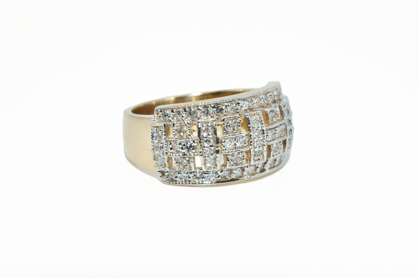 Vintage Yellow and White Gold Weaved Filament Ring with Diamonds