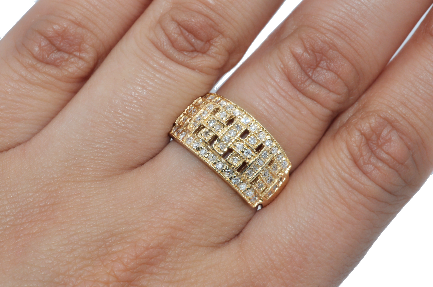 Vintage Yellow Gold Weaved Filament Ring with Diamonds